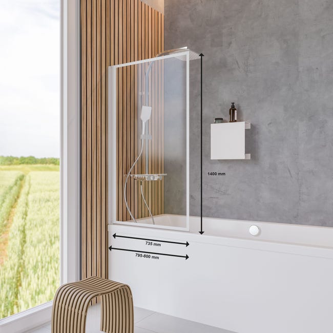 Schulte sopravasca, parete per vasca da bagno, pieghevole, 80 x 140 cm, 5  mm vetro di sicurezza, bianco