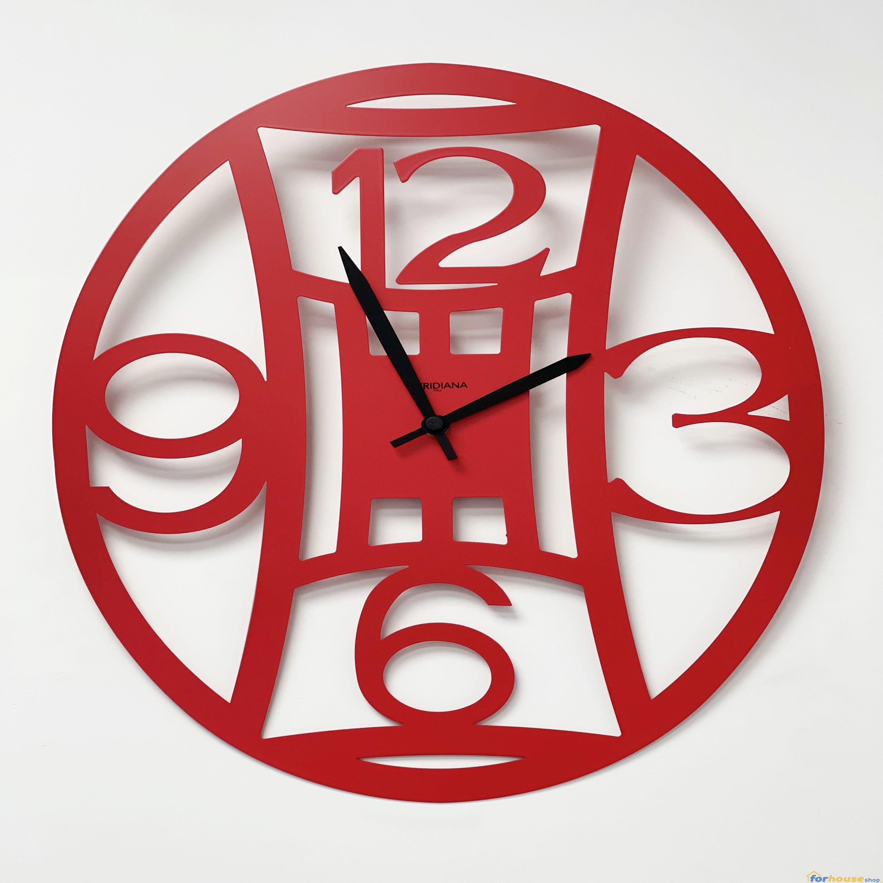 Orologio da Parete in Metallo Numeri Ovale Rosso 48 x 38 cm