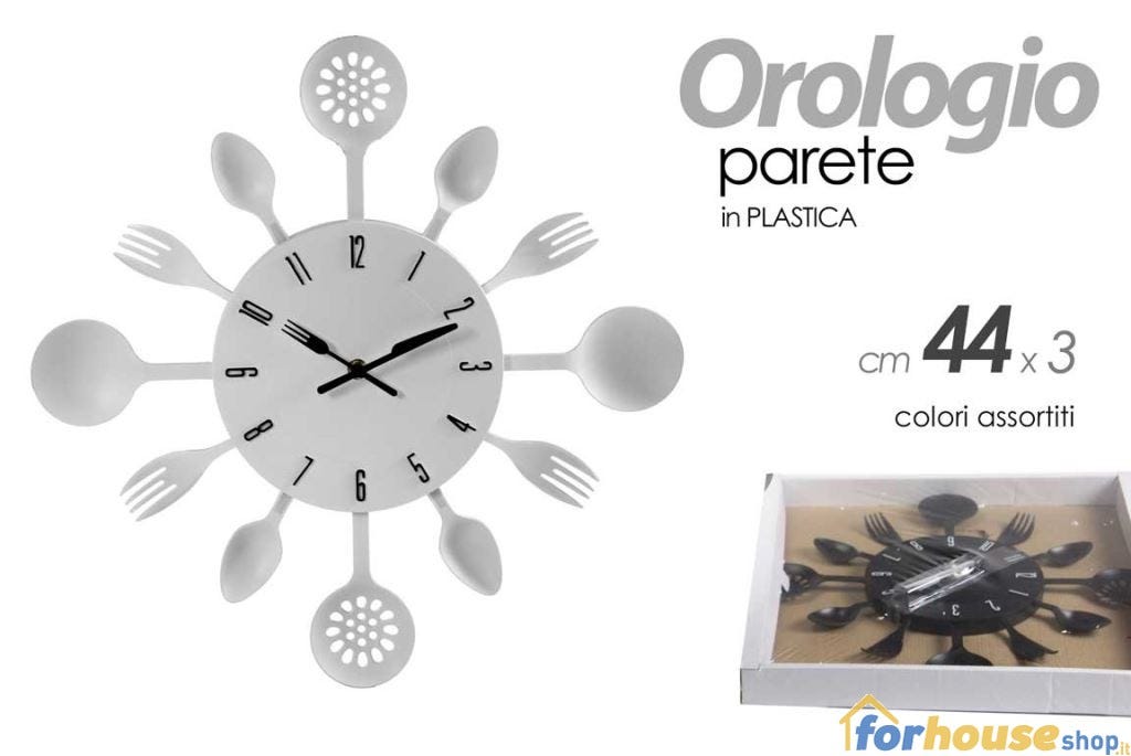 Orologio da Parete Cucina in Plastica con Mestoli Silenzioso 44 cm 2 Colori