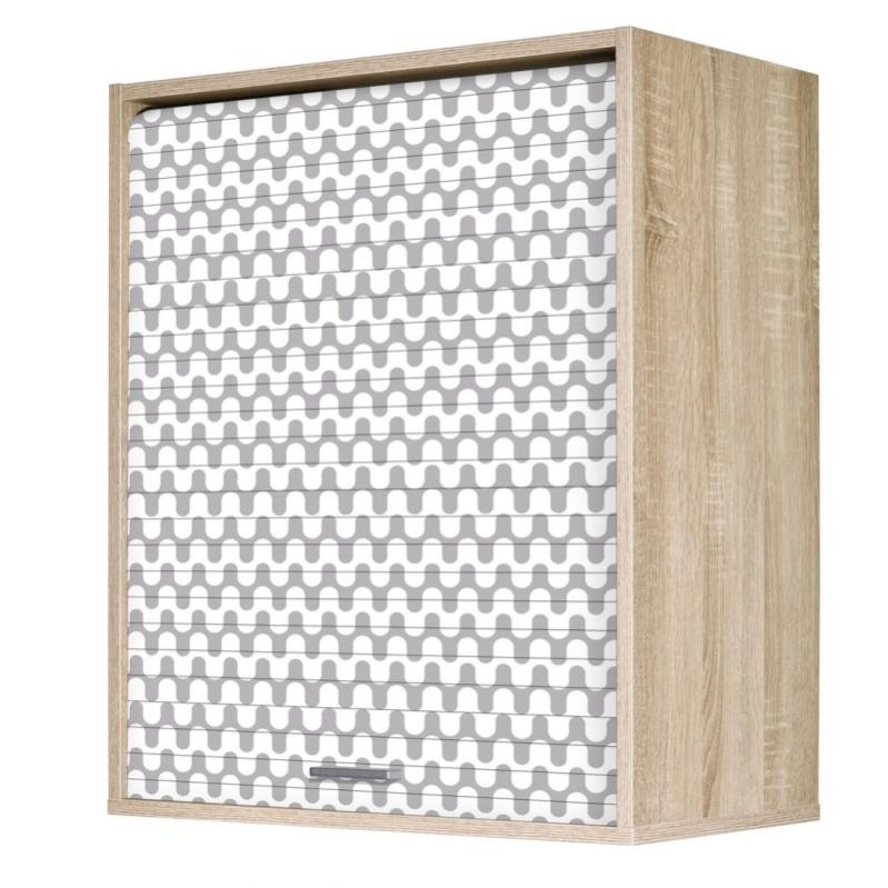Meuble Cuisine Chêne 40x123cm Avec Rideau Noir - 3 étagères Réglables - Fabriqué En France