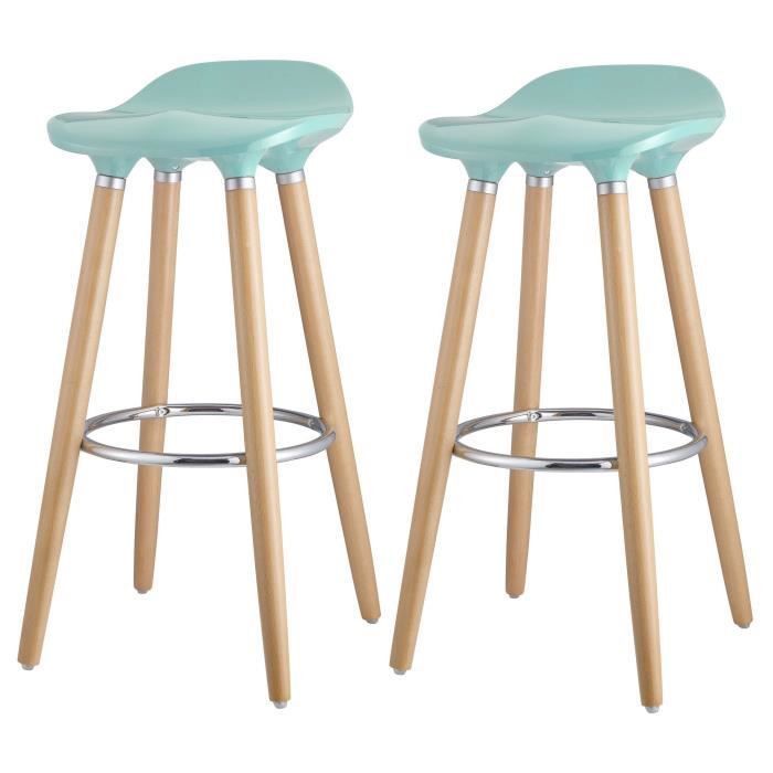 Oslo Lot De Tabourets De Bar Bleu Laque Pieds Hetre Massif Contemporain L X P Cm