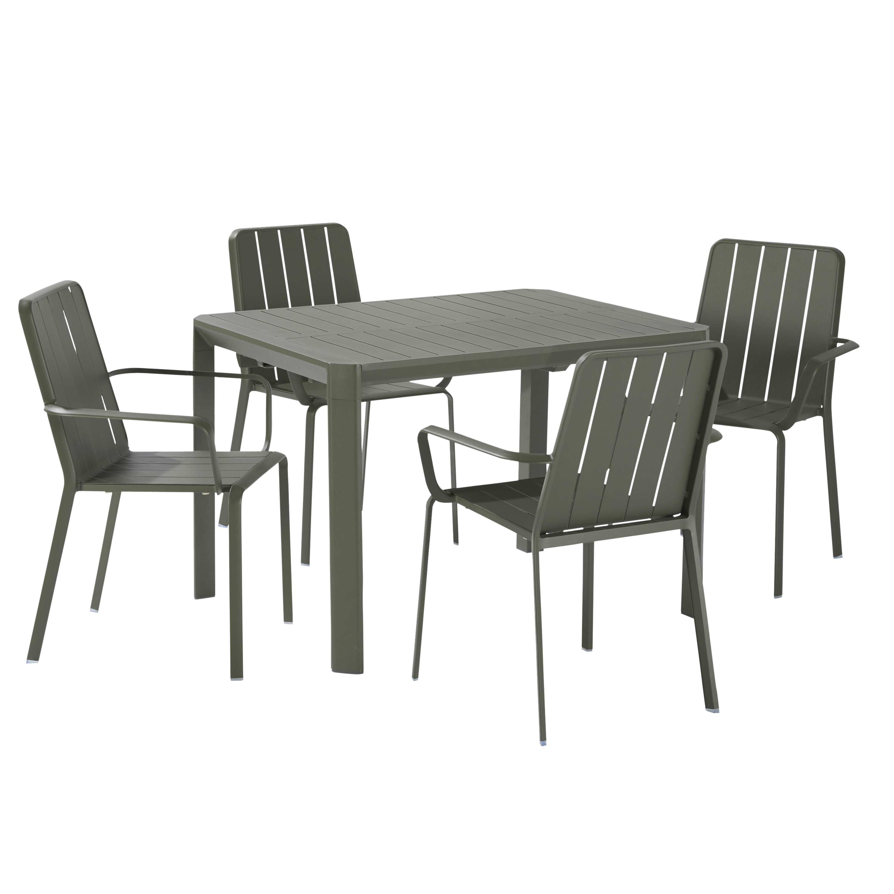 Naterial - mobiliario jardín 4 plazas idaho - mesa de jardín 110/162x82x75 cm - extensible - 4 sillas de jardín con brazos - apilable - aluminio -