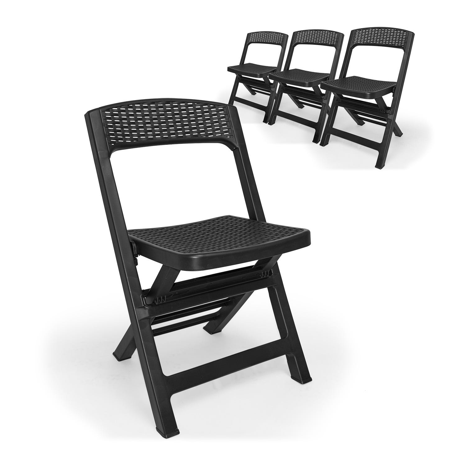 Asso - Juego de 4 sillas de jardín plegables de poliratán. Sillas de comedor  de exterior gris antracita