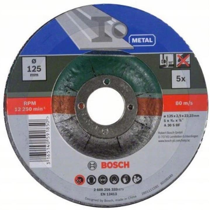 Bosch Fogli Abrasivi In Fibra - 5 Pezzi &Oslash;125mm Grana 100 - Per Smerigliatrici Angolari