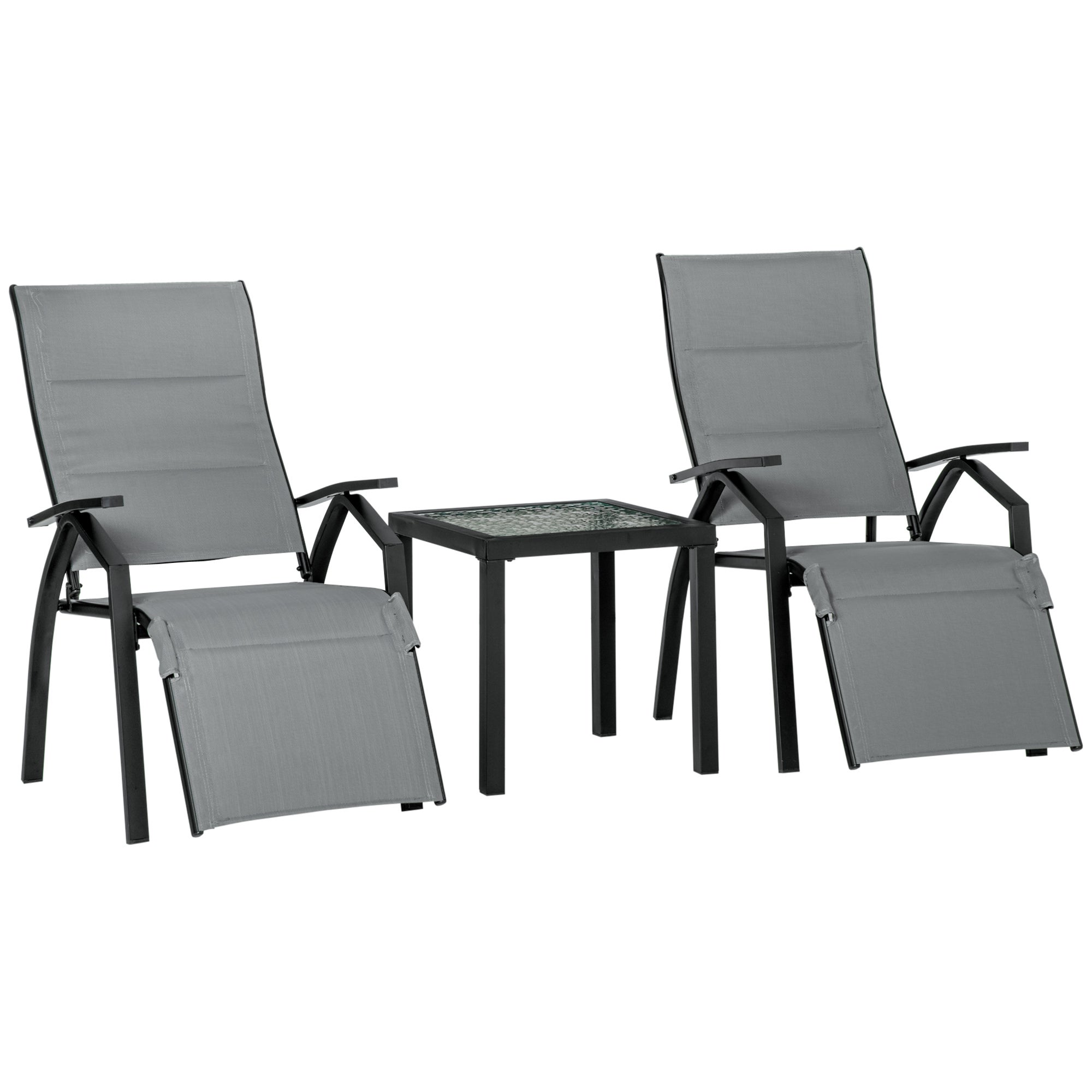 2x Argento 7 posizione del sole reclinabile a Modern Outdoor Sedia Pieghevole da giardino reclinabile 