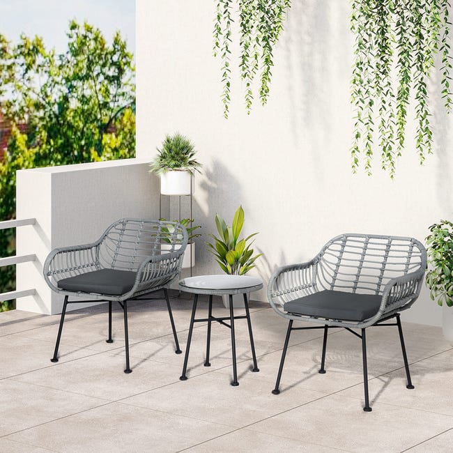 Mobili da esterno moderni per balcone terrazza Rattan sedie tavolo da tè  tre pezzi Set cortile giardino per il tempo libero poltrona da esterno -  AliExpress