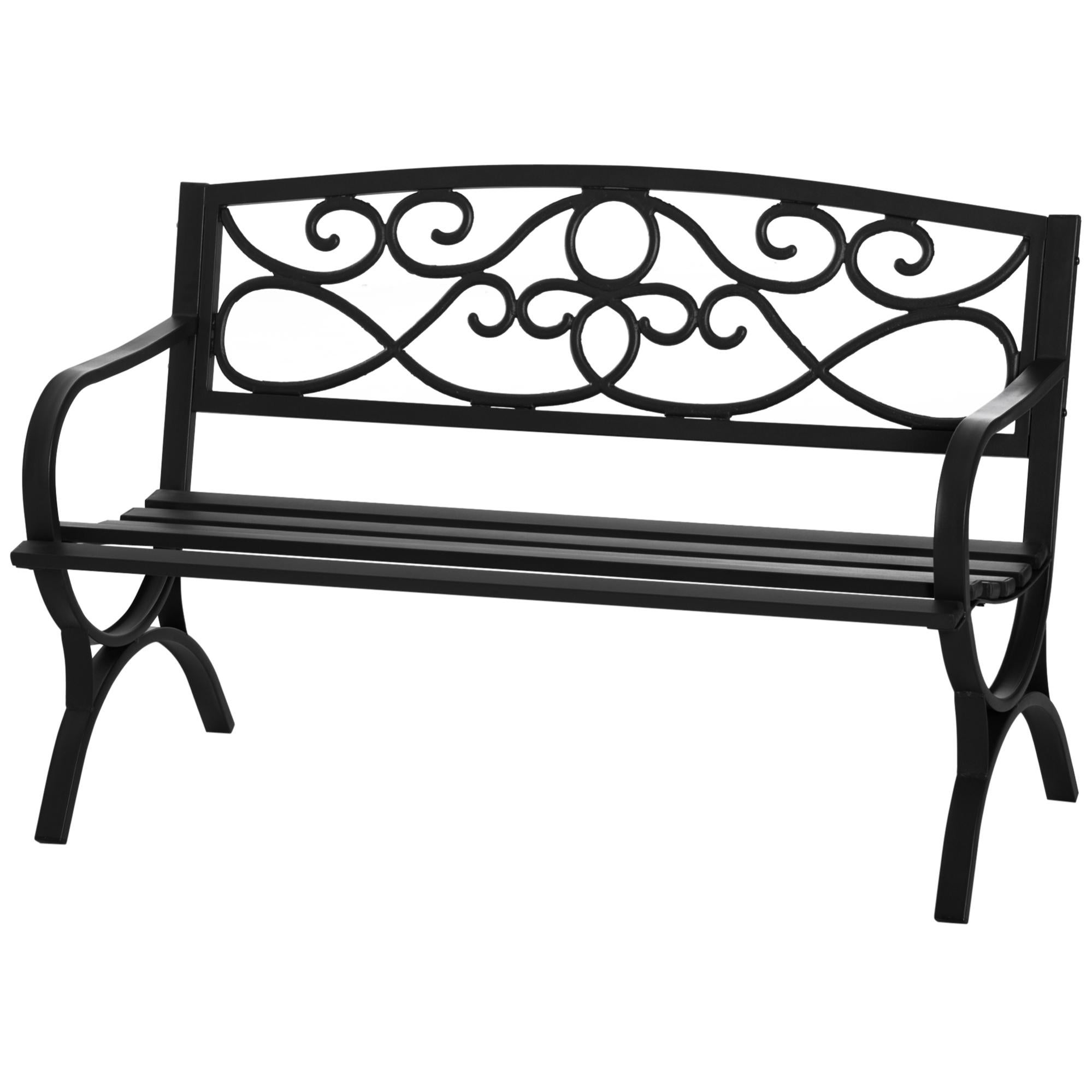 Panchina Da Giardino 2 Posti In Acciaio - Design Elegante 125x50x75 Cm Nero