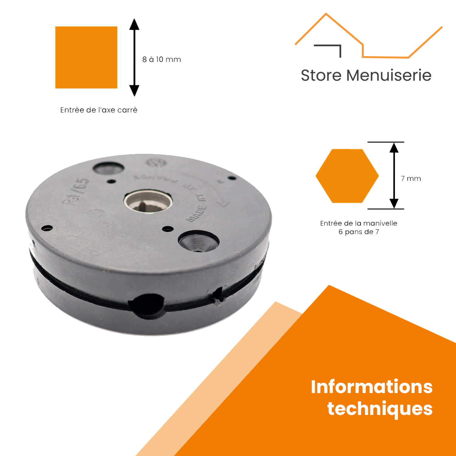 Treuil minivis C302, entrée 6 pans 7 mm, sortie carré 8-10 mm - 2
