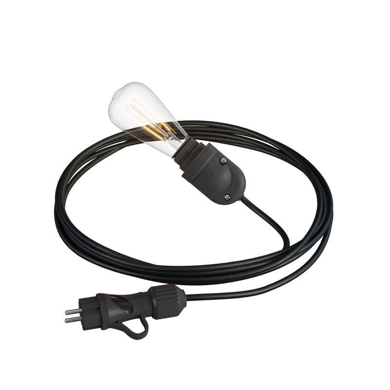Creative cables - Snake Eiva, lampe d'extérieur portative, 5 m de câble  textile, douille étanche IP65 et fiche (Sans ampoule - Noir)