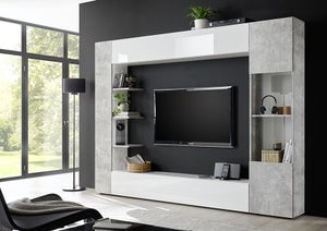 Meuble Bas TV Plein Haut Brillance 270 cm unité Murale Blanc