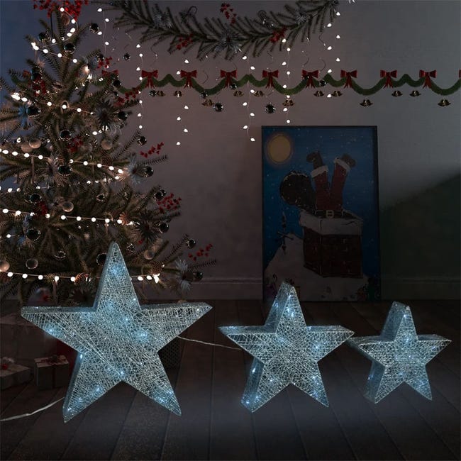 VidaXL Estrellas decoración navideña 3 piezas LED plateado Leroy
