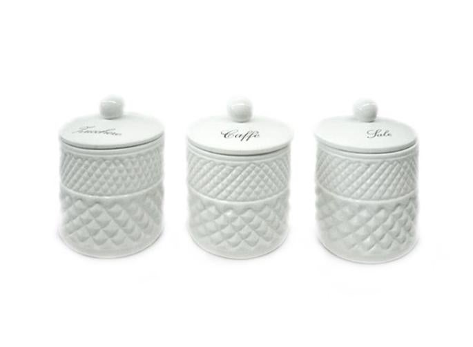 Set 3 Barattoli da Cucina in Ceramica Bianco Sale Zucchero Caffe