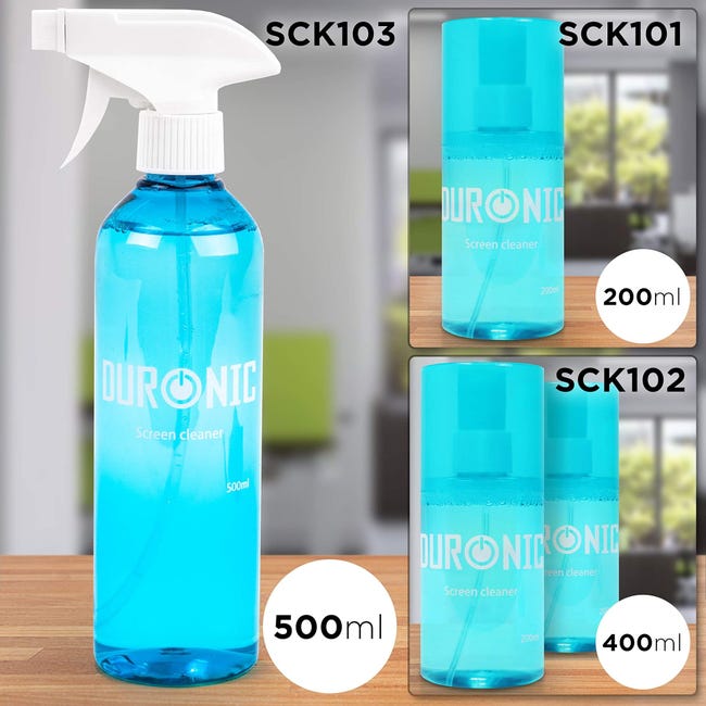 Duronic SCK102 Kit di pulizia per schermi detergente liquido PH neutro per  monitor TV PC smartphone – 2 flaconi da 200ml con panno in microfibra