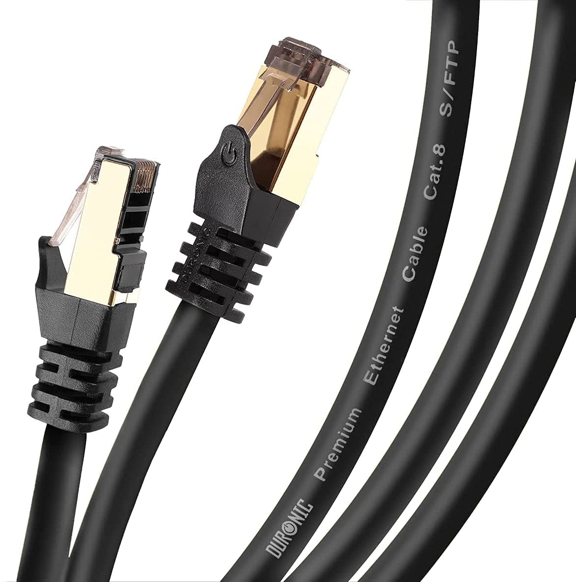 Duronic YW 1.5M CAT8 Cable de ethernet, Trenzado de los Pares Interno Y Conectores  RJ45, Ancho de Banda hasta 2GHz/2000MHz, Color Amarillo y Acabado Oro