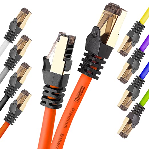 Duronic OE 2M CAT8 Cable de ethernet, Trenzado de los Pares Interno Y Conectores  RJ45, Ancho de Banda de hasta 2GHz/2000MHz, Color Naranja y Acabado Oro