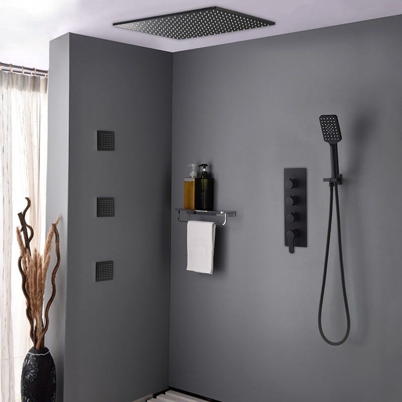 Unidad de ducha empotrada en techo estándar de 400 mm - Negro