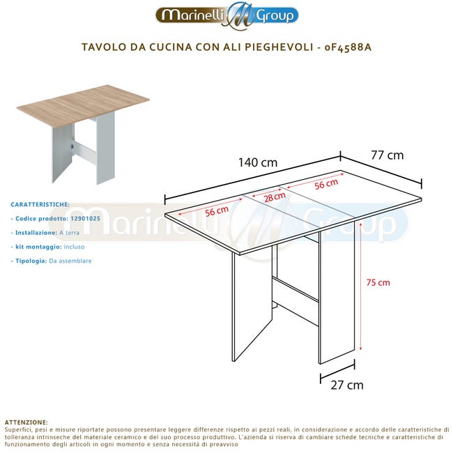 Tavolo apribile pieghevole salvaspazio cucina 144 X 77 X 78 cm ROVERE +  BIANCO 0F4588A