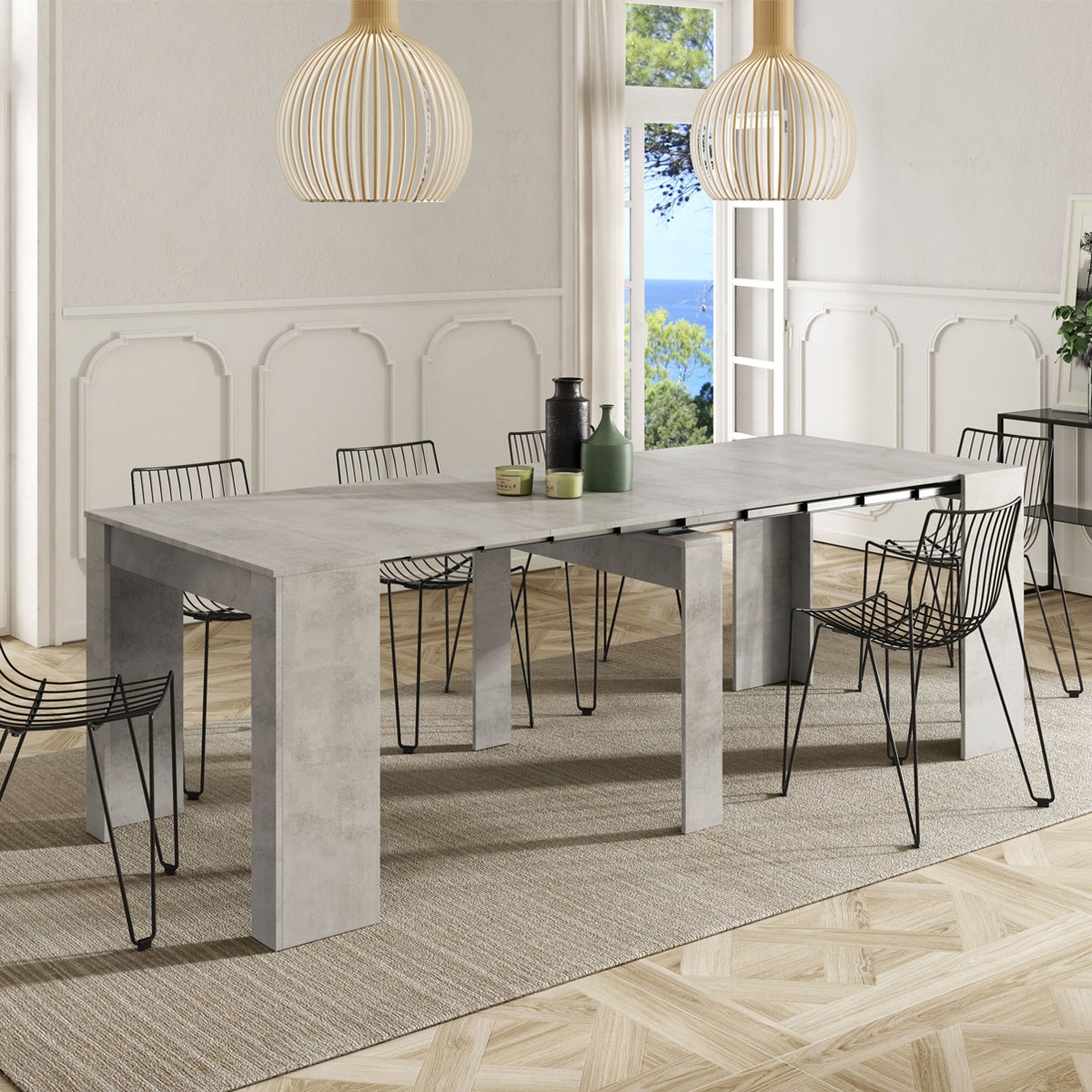 Tavolo allungabile fino a 237 cm consolle soggiorno cucina GRIGIO CEMENTO  in melamina 50 X 90 X 78 H cm - 4580L