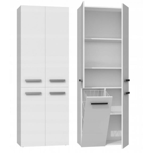 Rory Armoire De Salle De Bain Avec Panier Dimensions 174x60x30 Meuble De Rangement Salle De Bain Espace Buanderie Blanc Leroy Merlin
