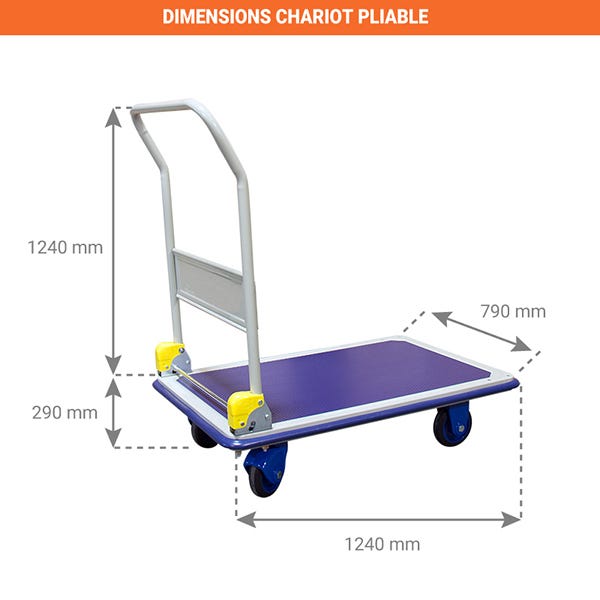 Chariot pliable charge utile 300 kg dimensions 72,5x47,2x85 cm sur