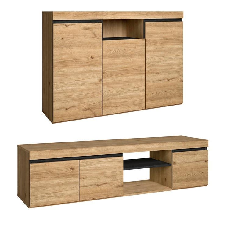 Skraut Home - Set NATURALE - Conjunto de Salón - Comedor - Oficina - Mueble  Modular - Mueble Tv 160cm - Estantería / Librería