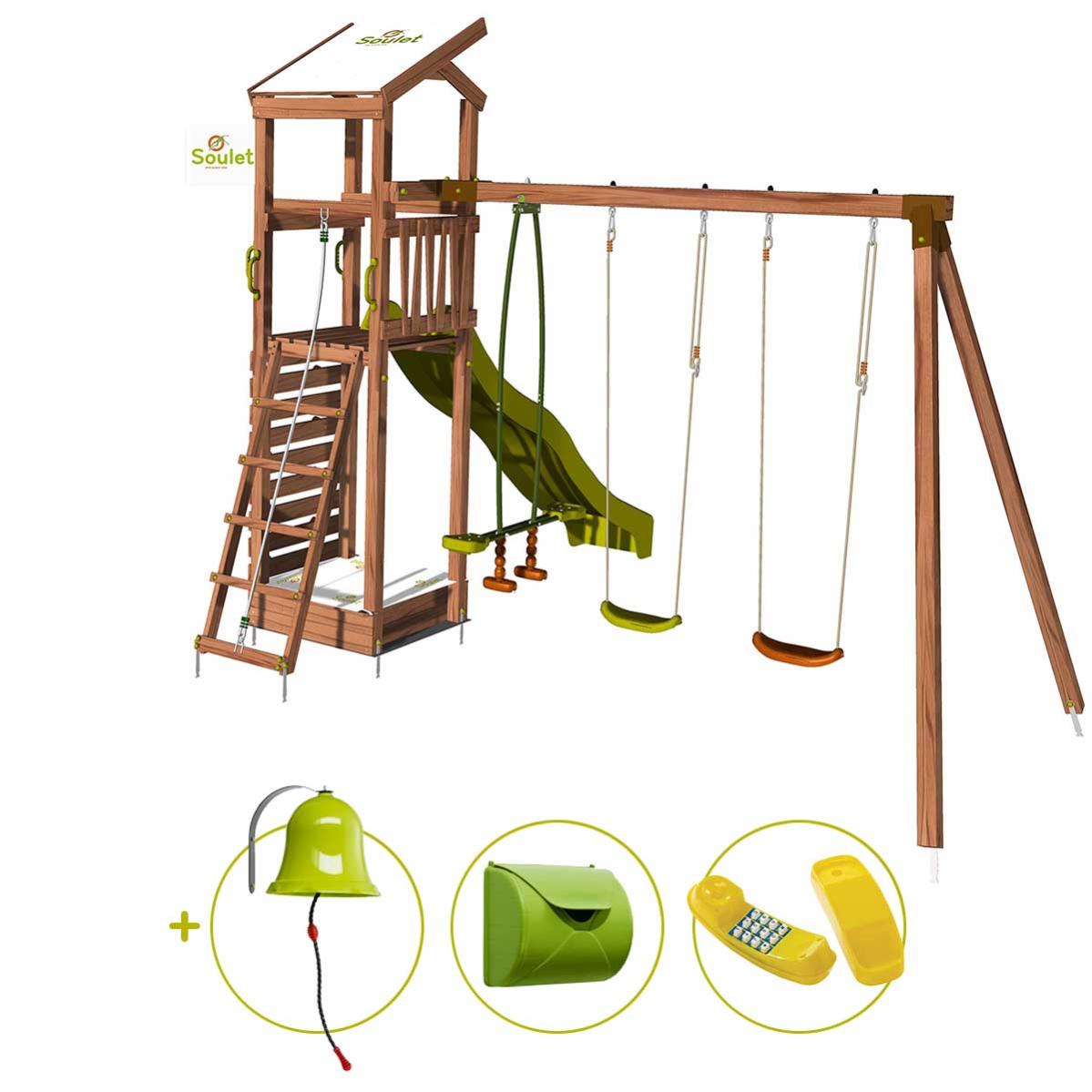 Soulet Aire De Jeux Pour Enfant Avec Portique Et Bac A Sable Happy Swing 150 Et Son Kit D Accessoire Maison Leroy Merlin