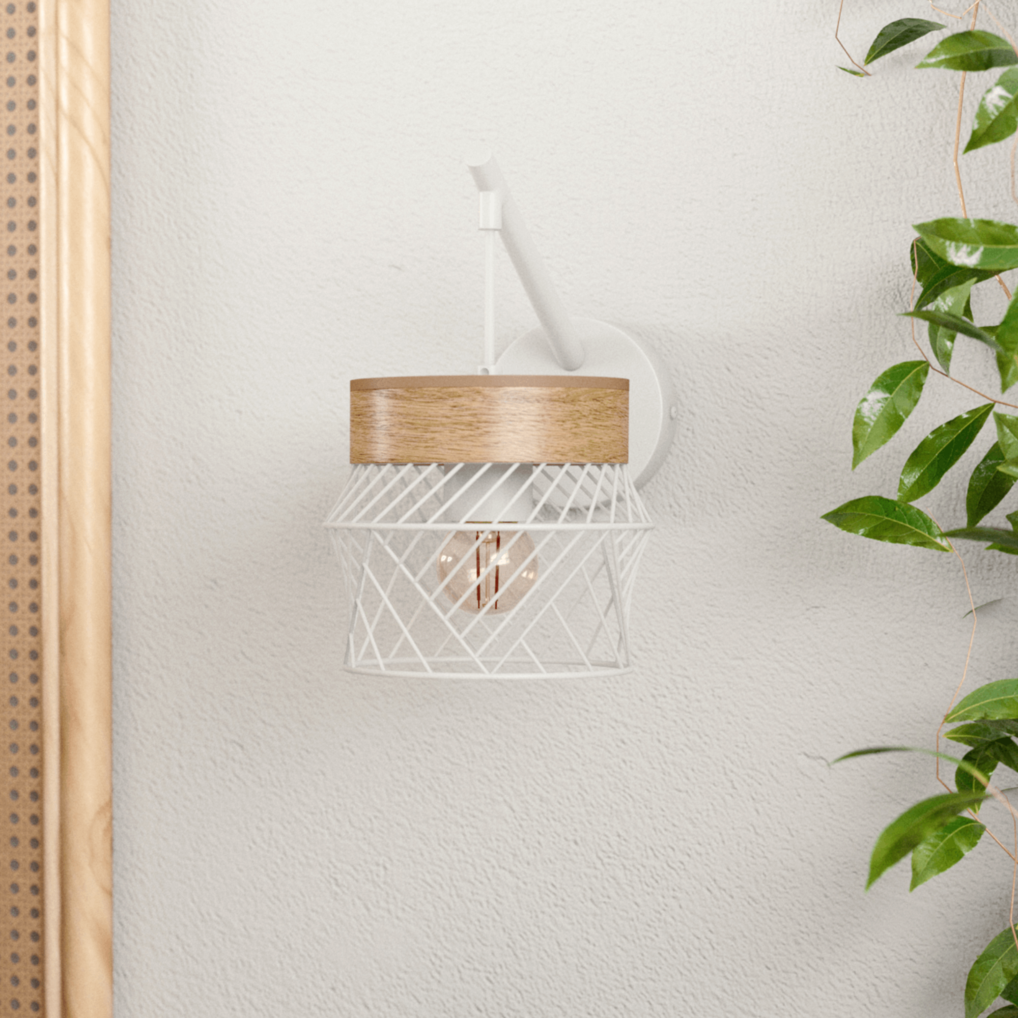 INSPIRE Tischleuchte KANEL – Nachttischlampe Aus Holz & Metall, E27, 46W, Weiß Matt – Natürliche Designlampe