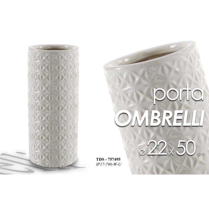 Portaombrelli in ceramica bianco design cm 22 x 50 h