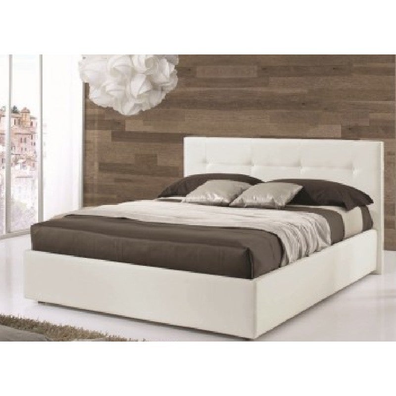 Cama individual y media con contenedor en ecopiel blanca napoli 205x140x h105 cm