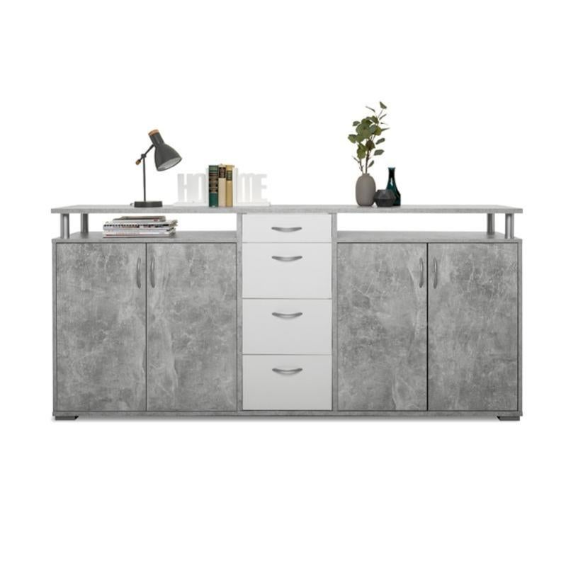 Credenza Johnny Bianco E Cemento - Design Moderno E Rustico, 130x41x81 Cm - Foto 4