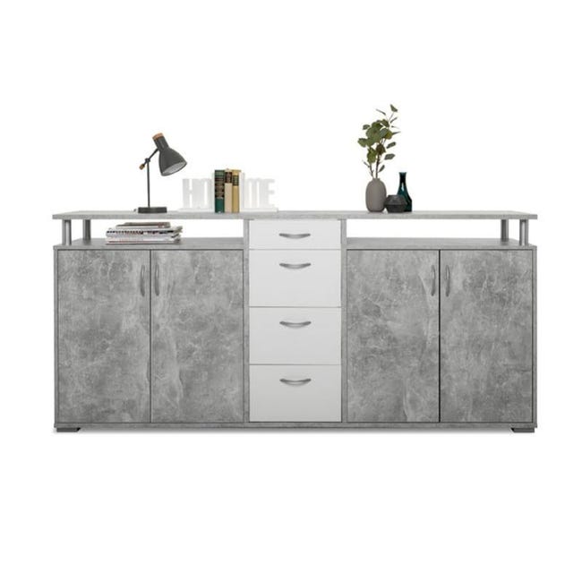 Credenza Johnny Bianco E Cemento - Design Moderno E Rustico, 130x41x81 Cm - Foto 4