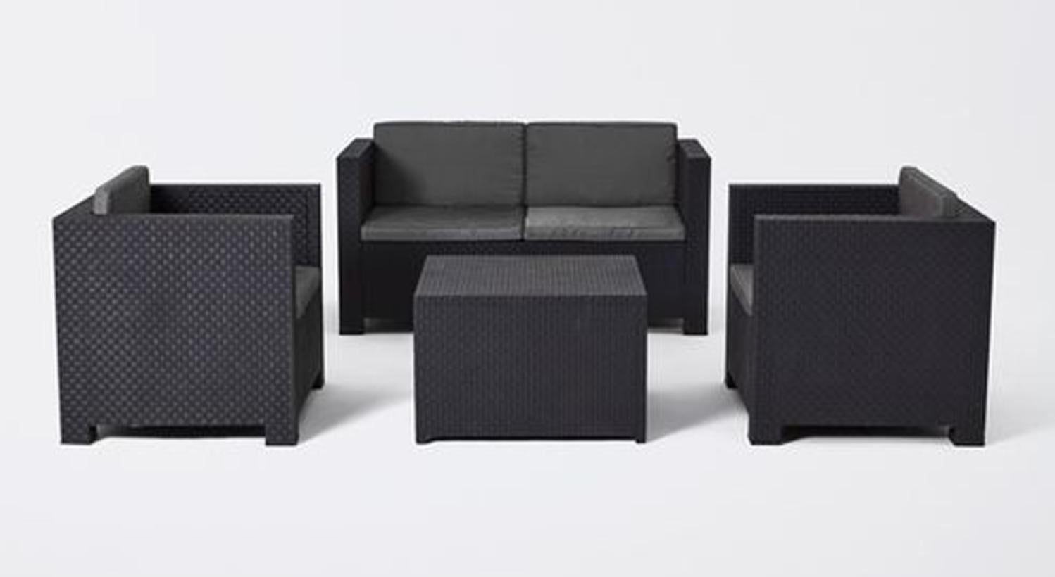 Salon de Jardin 4 Places en résine coloris Anthracite (1 canapé 2