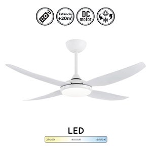 Ventilatore da soffitto silenzioso bianco con luce LED 4 pale 130cm DENIM