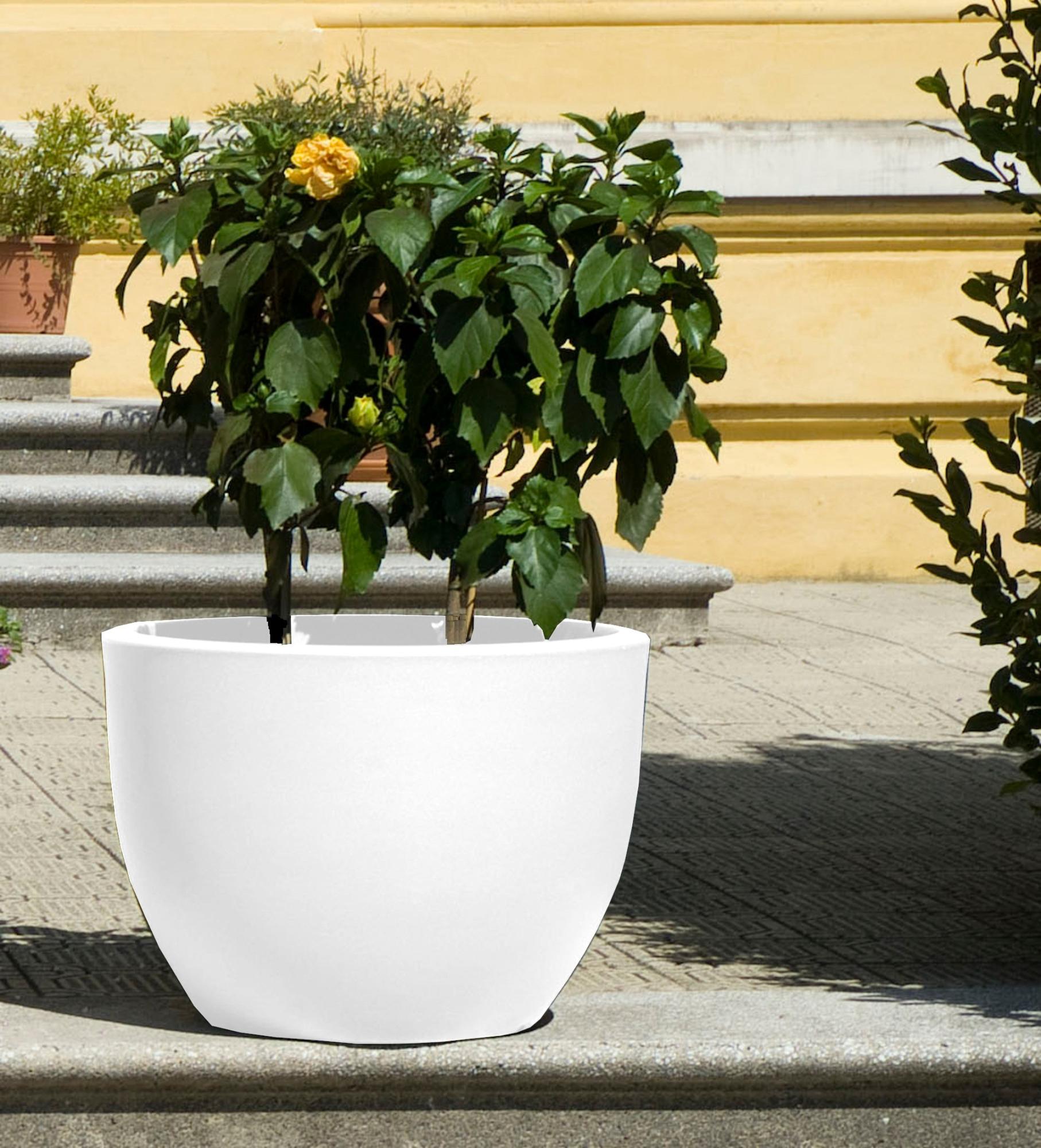 Vaso Rotondo In Resina Bianco Ø60cm - Doppio Bordo, Resistente Alle Intemperie, Per Esterni - Foto 9