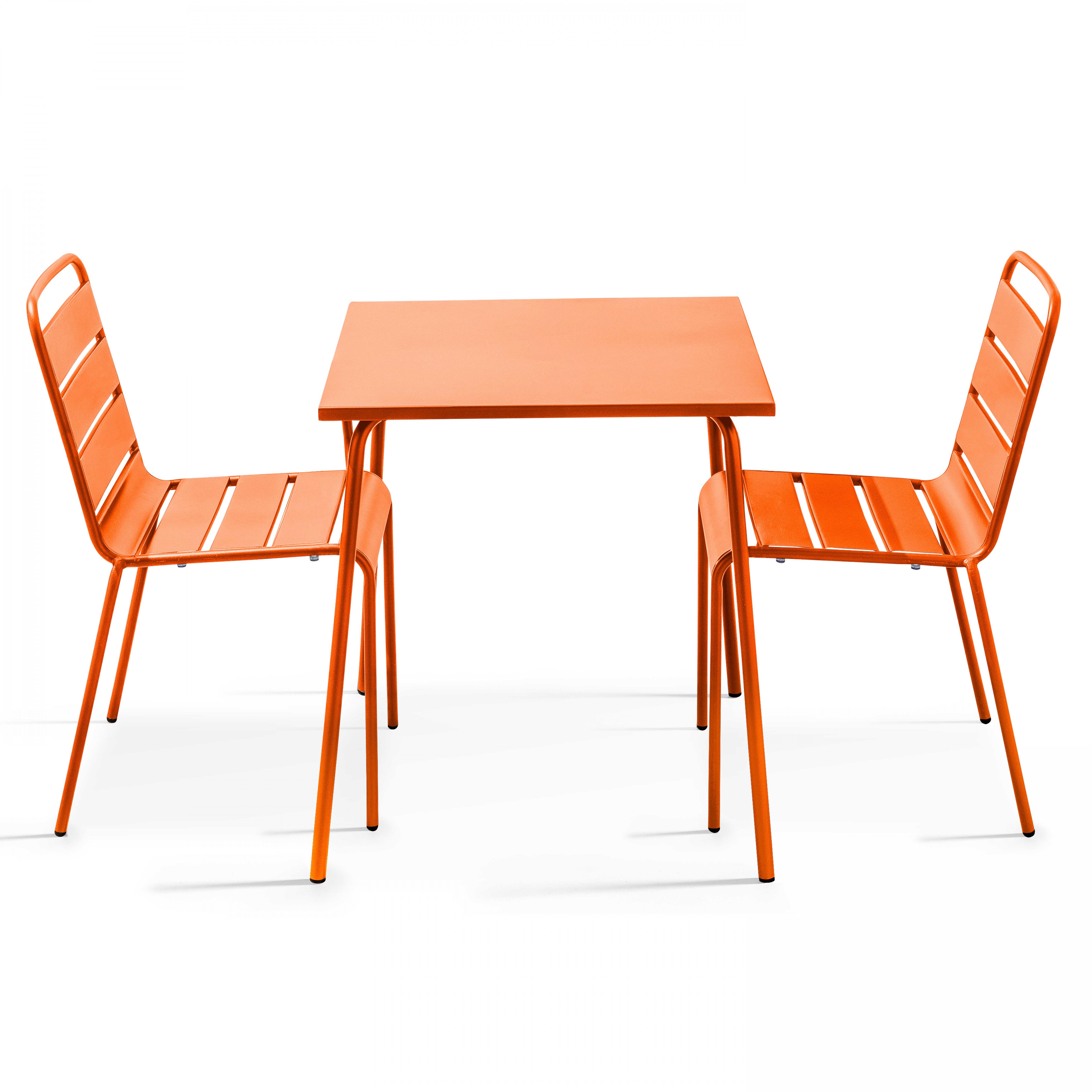 Palavas Ensemble table de jardin carrée et 2 chaises acier orange