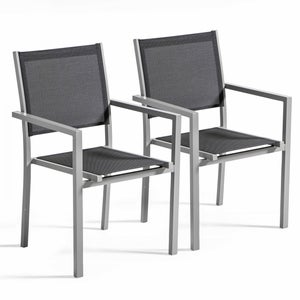 Set di 2 sedie da giardino in alluminio e textilene grigio