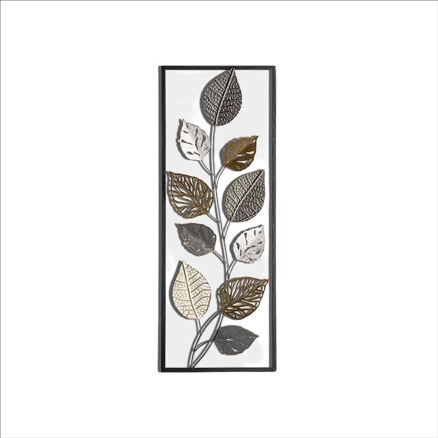 Décoration murale ronde en métal - Motif feuilles de ginko