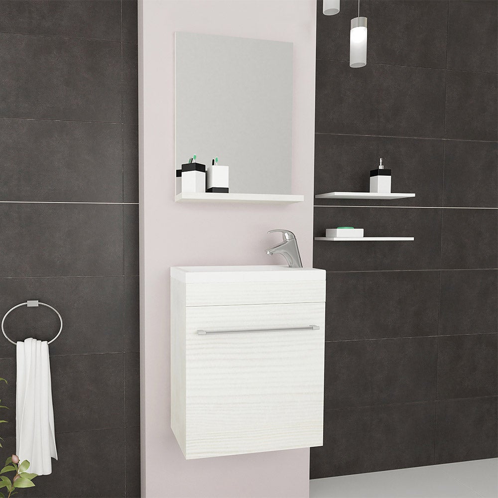 Mobile salvaspazio bagno 40 cm rovere fumo completo di specchio e lavabo