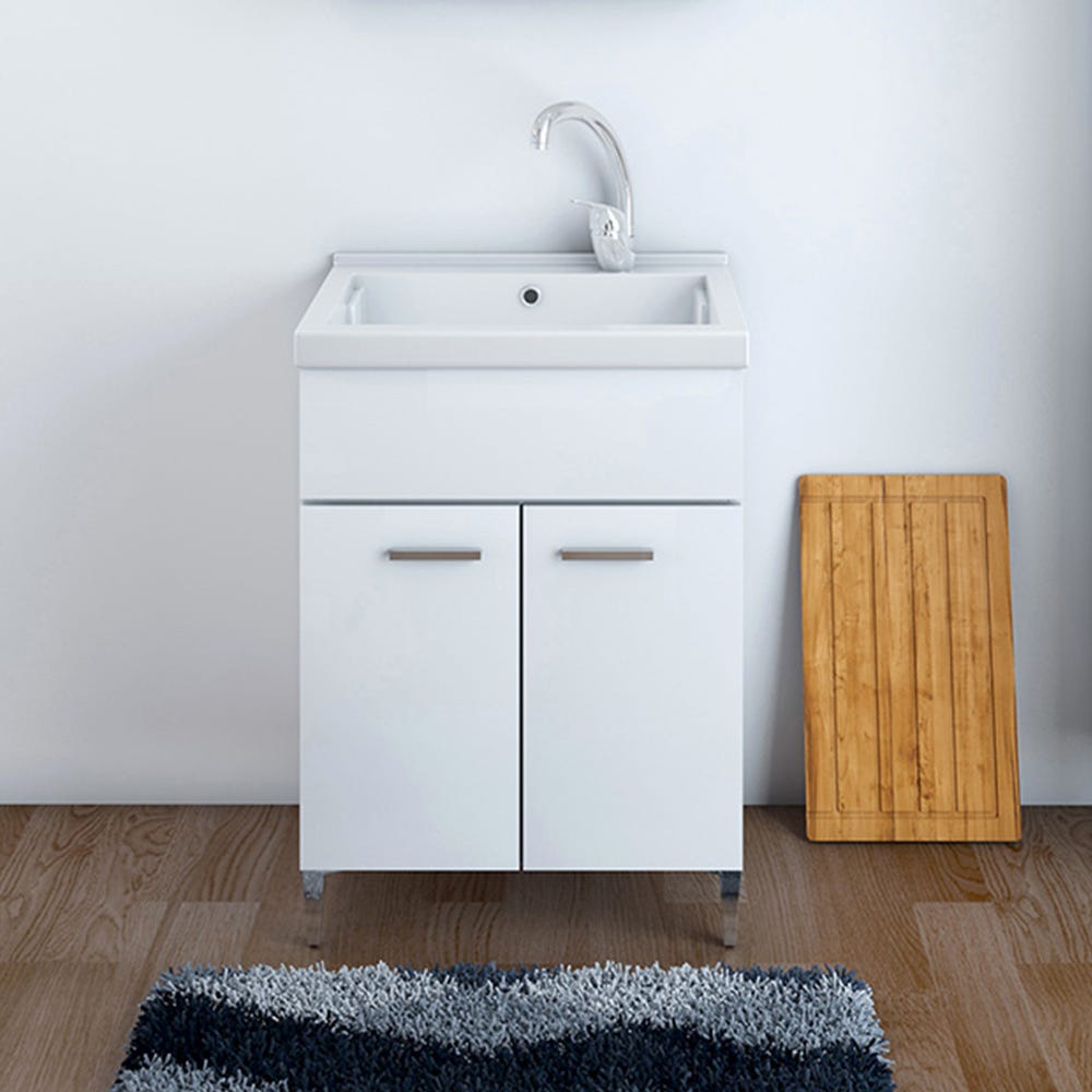 Mobile lavatoio 60x50 cm bianco con vasca in ceramica - Wash