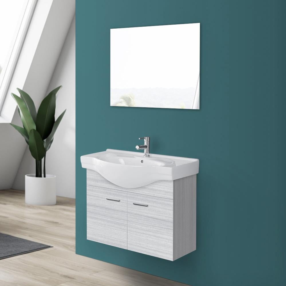 Mobile bagno sospeso 81 cm grigio con 2 ante completo di ceramica e ...