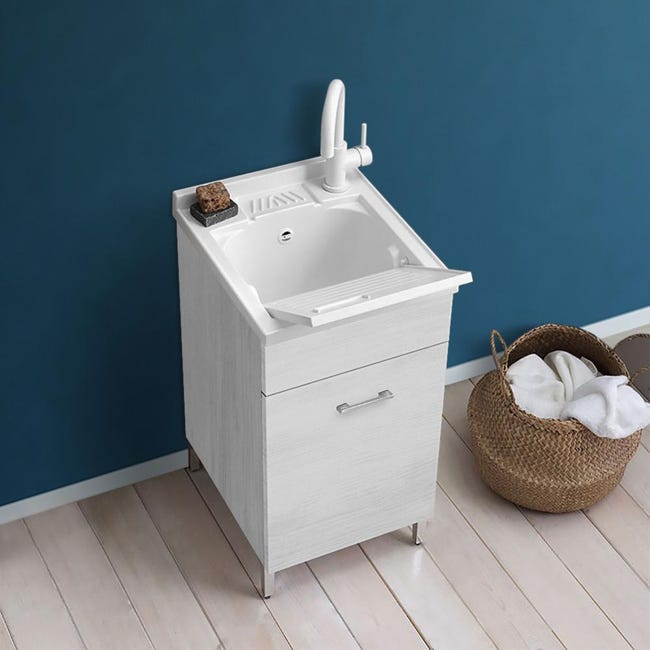 Mobile Lavatoio 45x50 Cm 1 Anta Bianco Venato Con Vaschetta Lavapanni mobile-lavatoio-45x50-cm-1-anta-bianco-venato-con-vaschetta-lavapanni