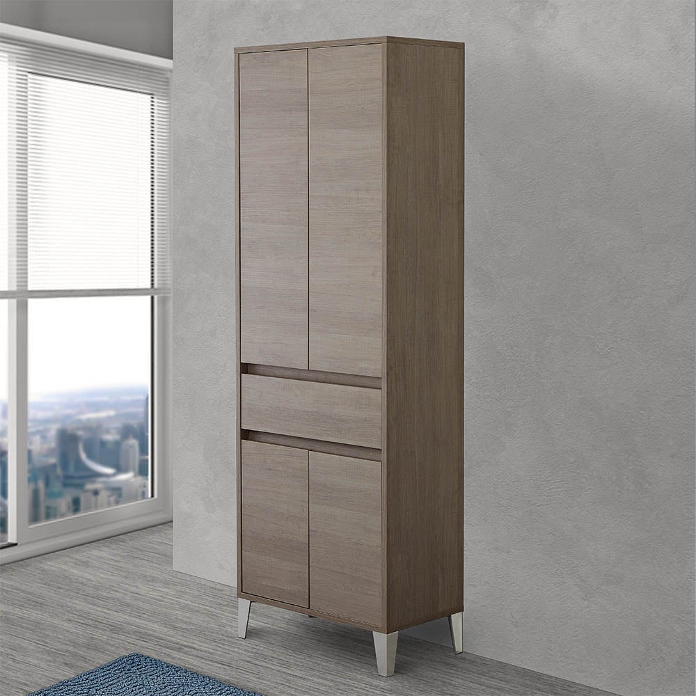 Mobile colonna da bagno 1 anta e 4 vani in rovere scuro 50x140 cm