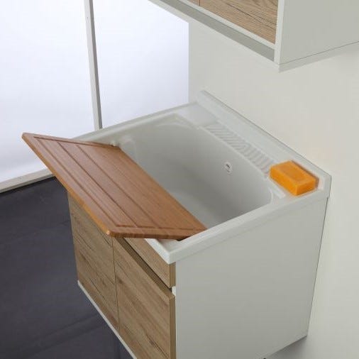 Mobile lavatoio per interno o esterno 60x50 due ante + vasca e asse  lavapanni