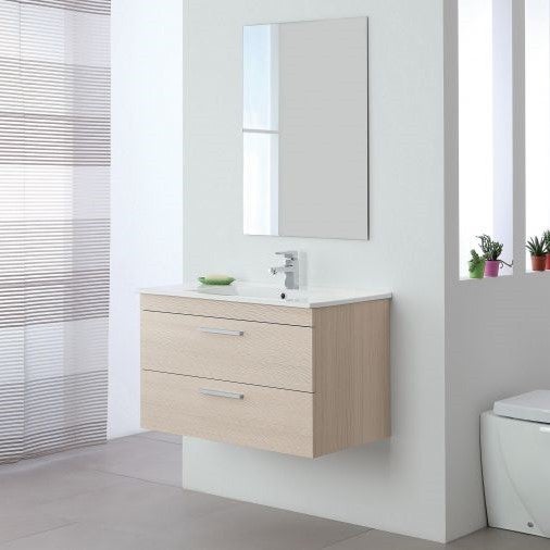 Mobile bagno sospeso moderno 81x50 cm larice con 2 cassetti rallentati