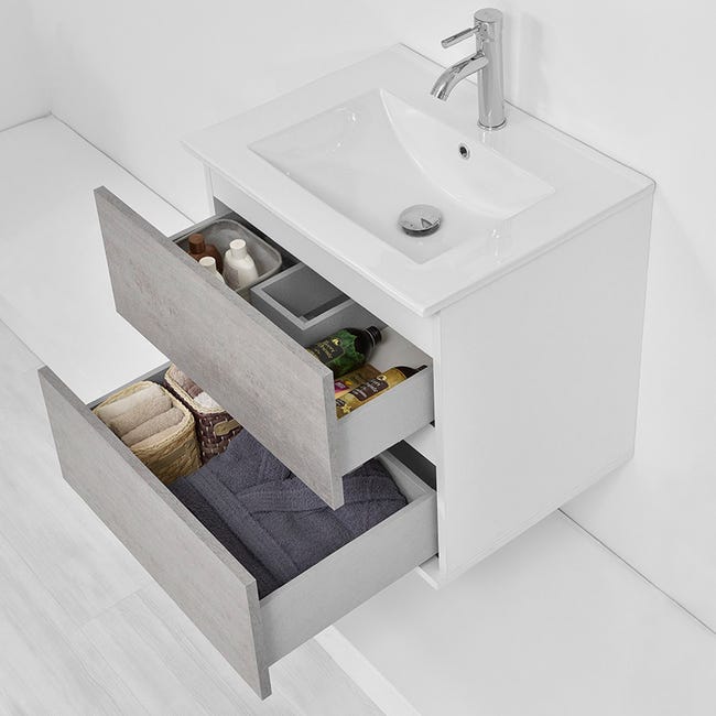 Mobile bagno sospeso 60 cm Duble grigio industrial con lavabo e
