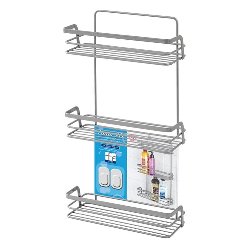 Mensola Doccia 2 Ripiani Con Gancio, Rettangolare, Cromo Lucido, 25x21x60 Cm, Per Bagno - 3
