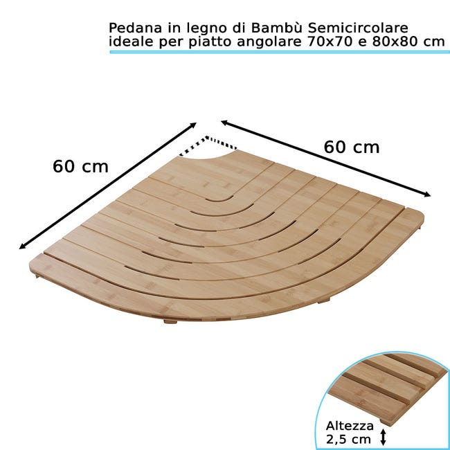 Pedana Doccia Semicircolare in Legno di Bamboo 60x60