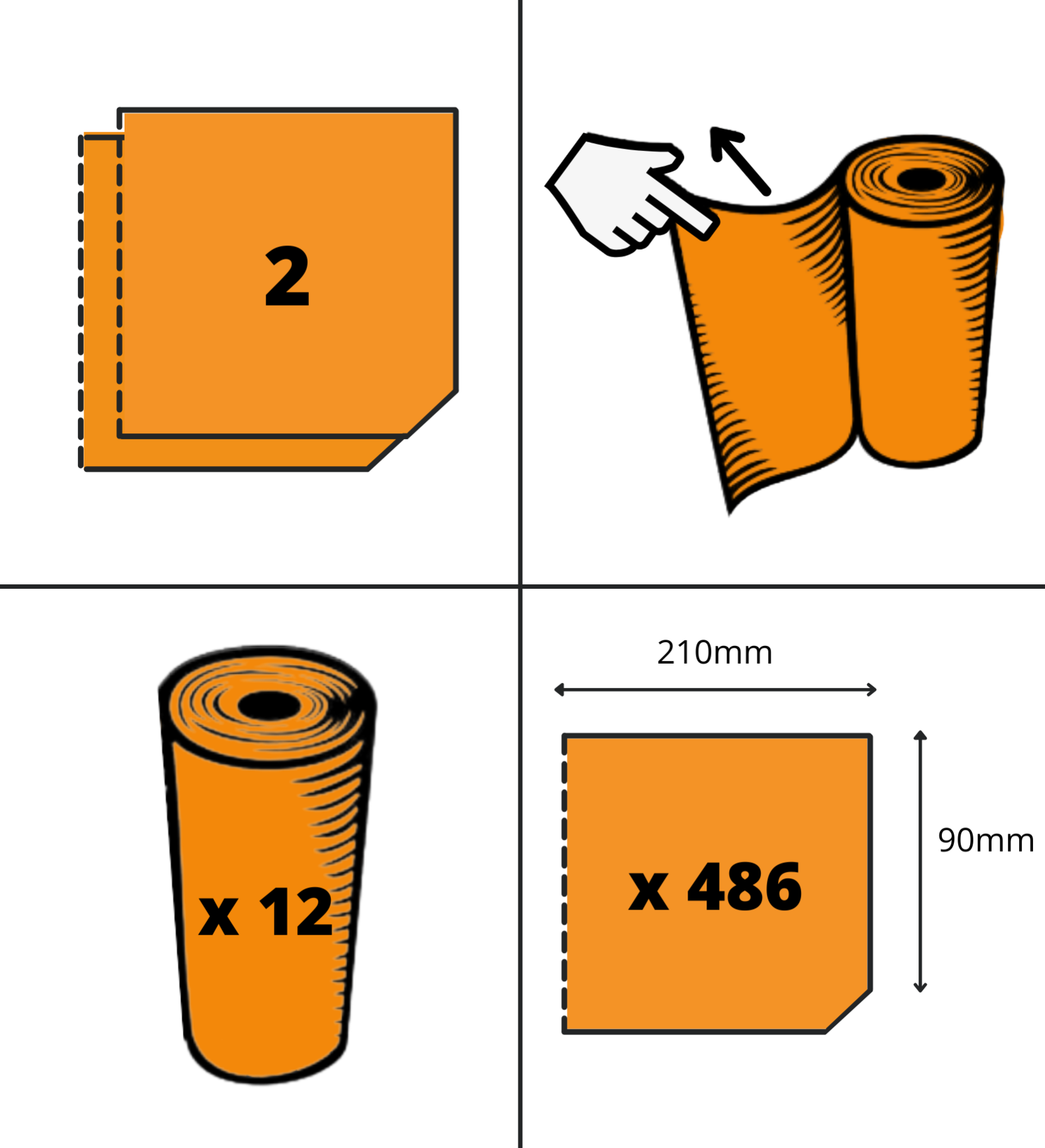 LOT 12 PAPIER HYGIENIQUE - MINI JUMBO OUATE BLANC PUR - 16gr - 486 - Laize 9 - 5