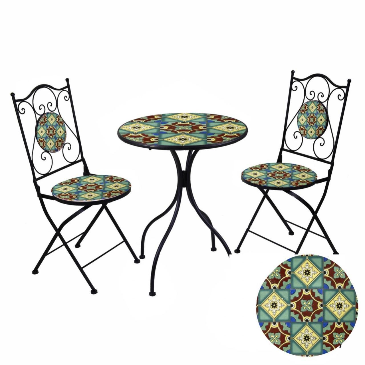 Table mosaïque ronde en métal Messina avec 2 chaises Leroy Merlin