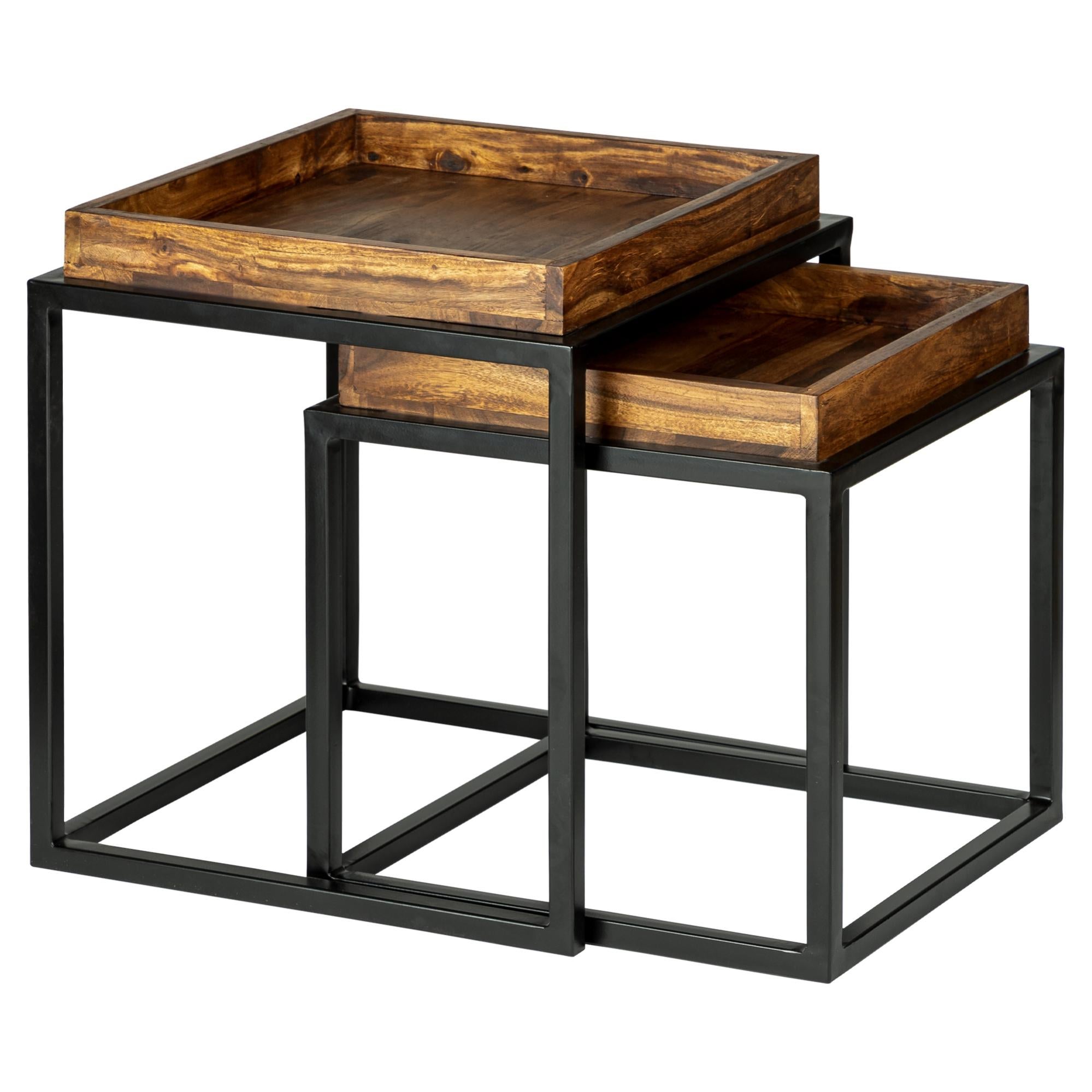 Set 3 Tavolini In Legno Massiccio Sheesham - Moderni Per Salotto O Camera - Foto 8